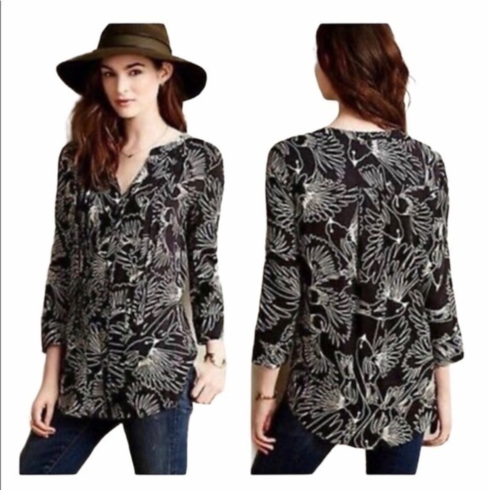 Anthropologie Maeve wild bird print top